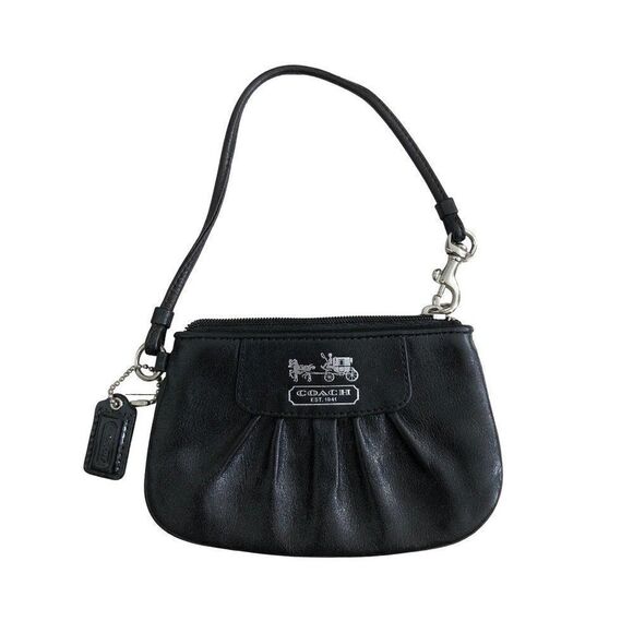 Coach Black Purse Wristlet Strap Zipper Closure Leather - Picture 1 of 3